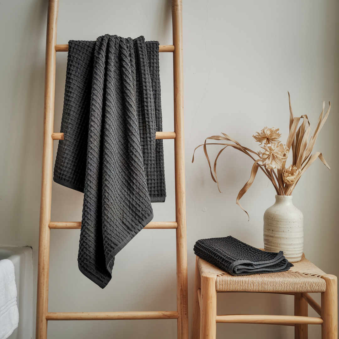 Serviettes de bain en coton égyptien gaufré, 2 pièces
