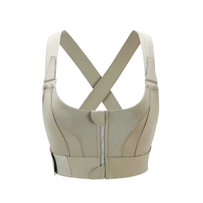 "Shockproof Plus Size Zip Sports Bra – Adjustable & Supportive