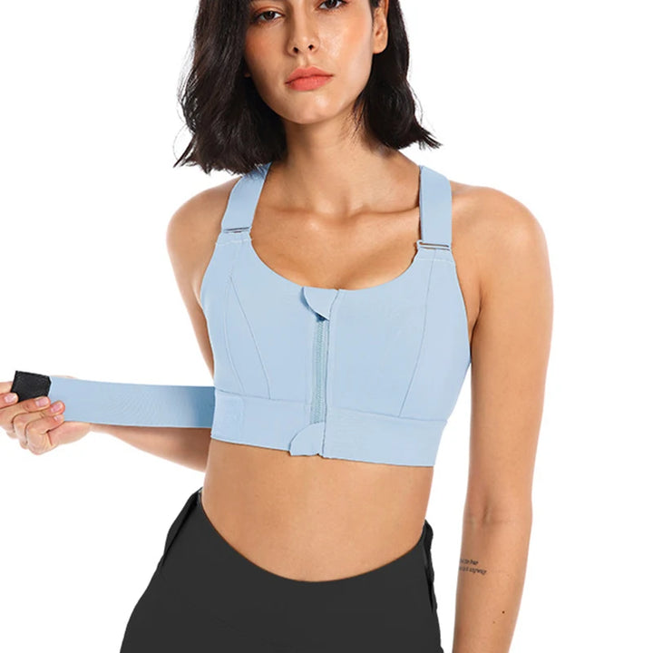 "Shockproof Plus Size Zip Sports Bra – Adjustable & Supportive