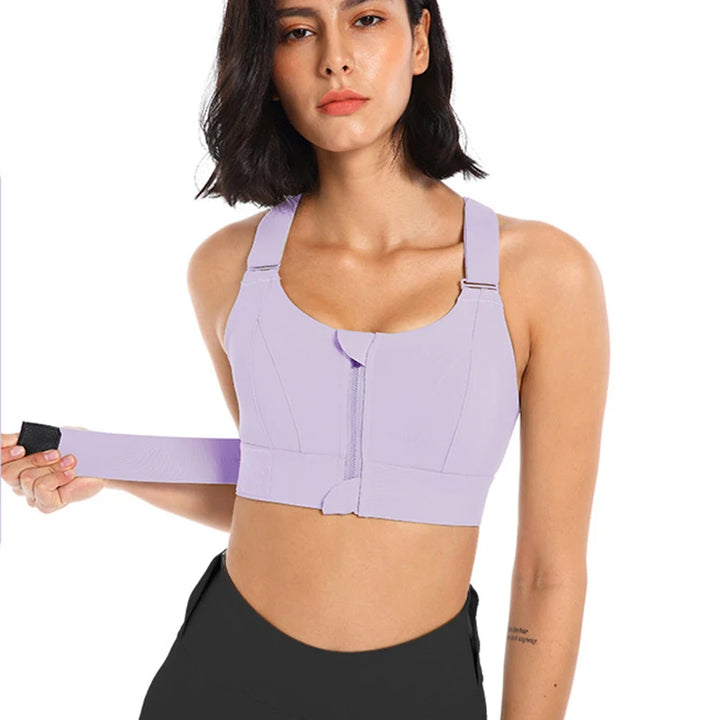 "Shockproof Plus Size Zip Sports Bra – Adjustable & Supportive